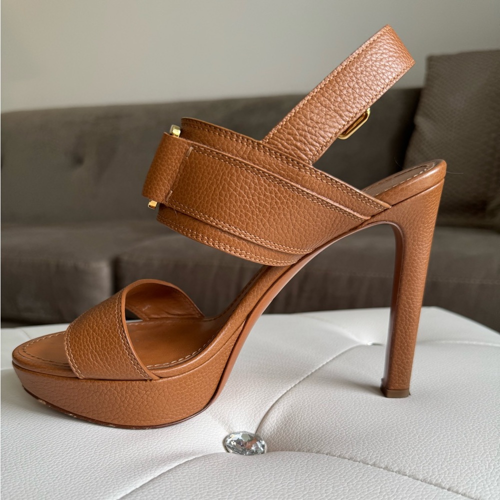 Louis Vuitton Horizon Leather Platform Sandal Heels Brown Cognac Size 38 Size 8 - Picture 7 of 17